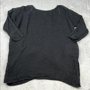 Banana Blue XS‎ 100% Linen Long Sleeve Elegant Black Women's Tunic Long Top